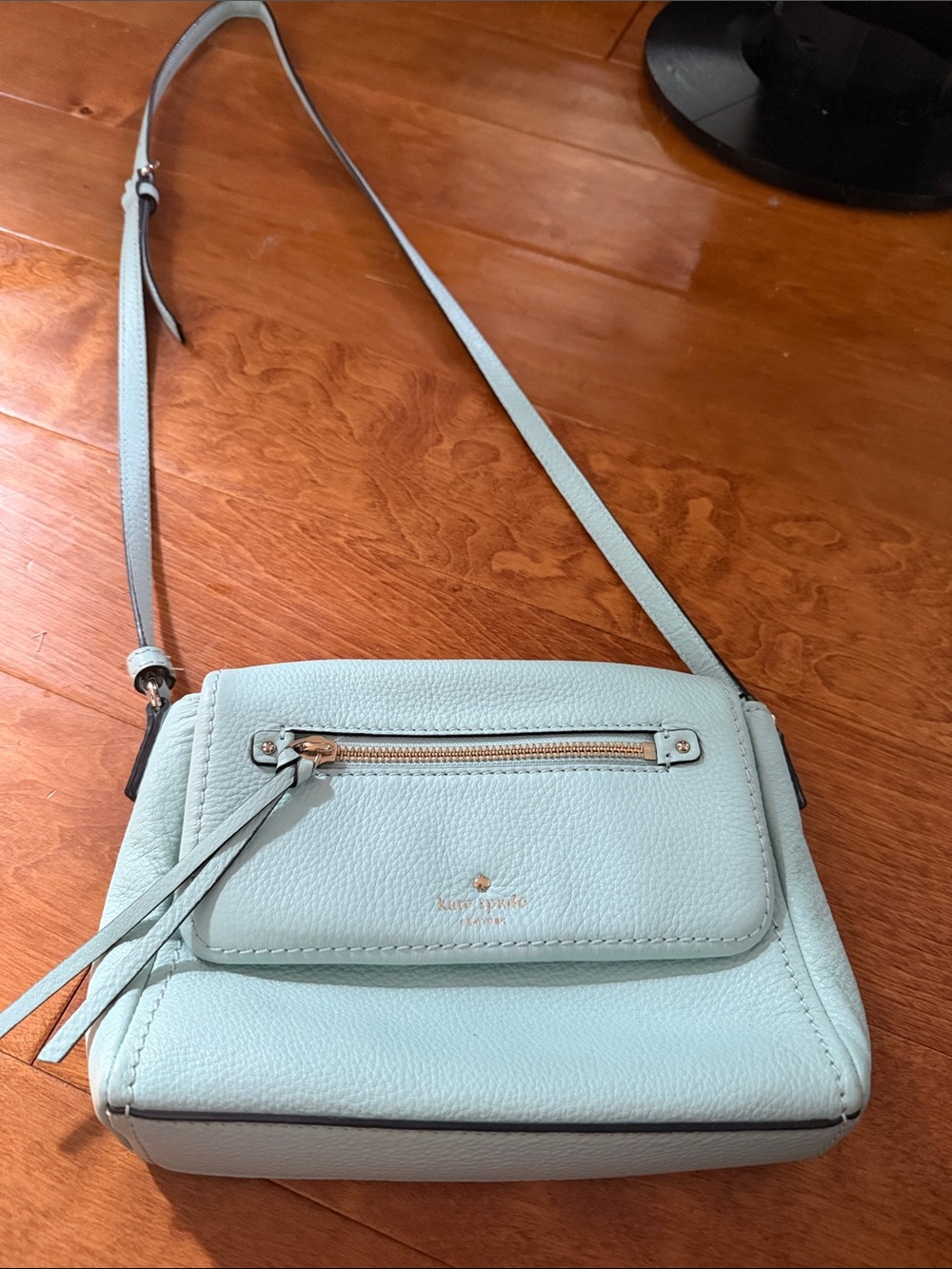 kate spade light blue pebbled leather crossbody with tassel zipper